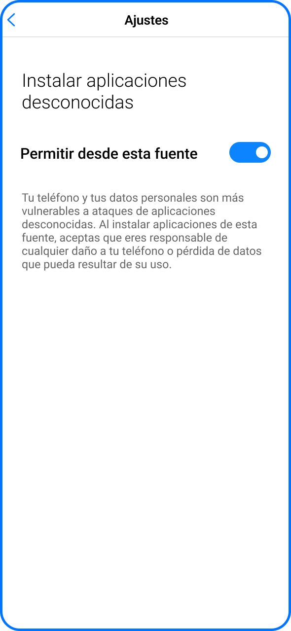 Busca el botón para permitir la instalación de 1win desde fuentes desconocidas.