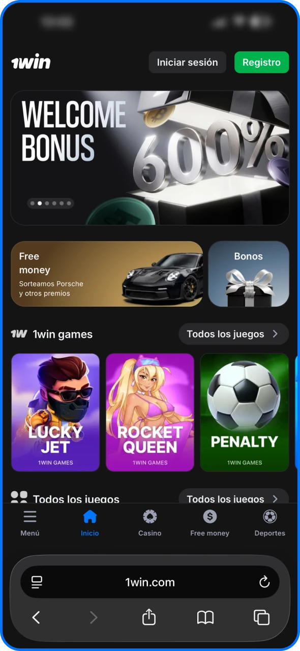 Acceda al sitio web de 1win desde el navegador Safari en su dispositivo.