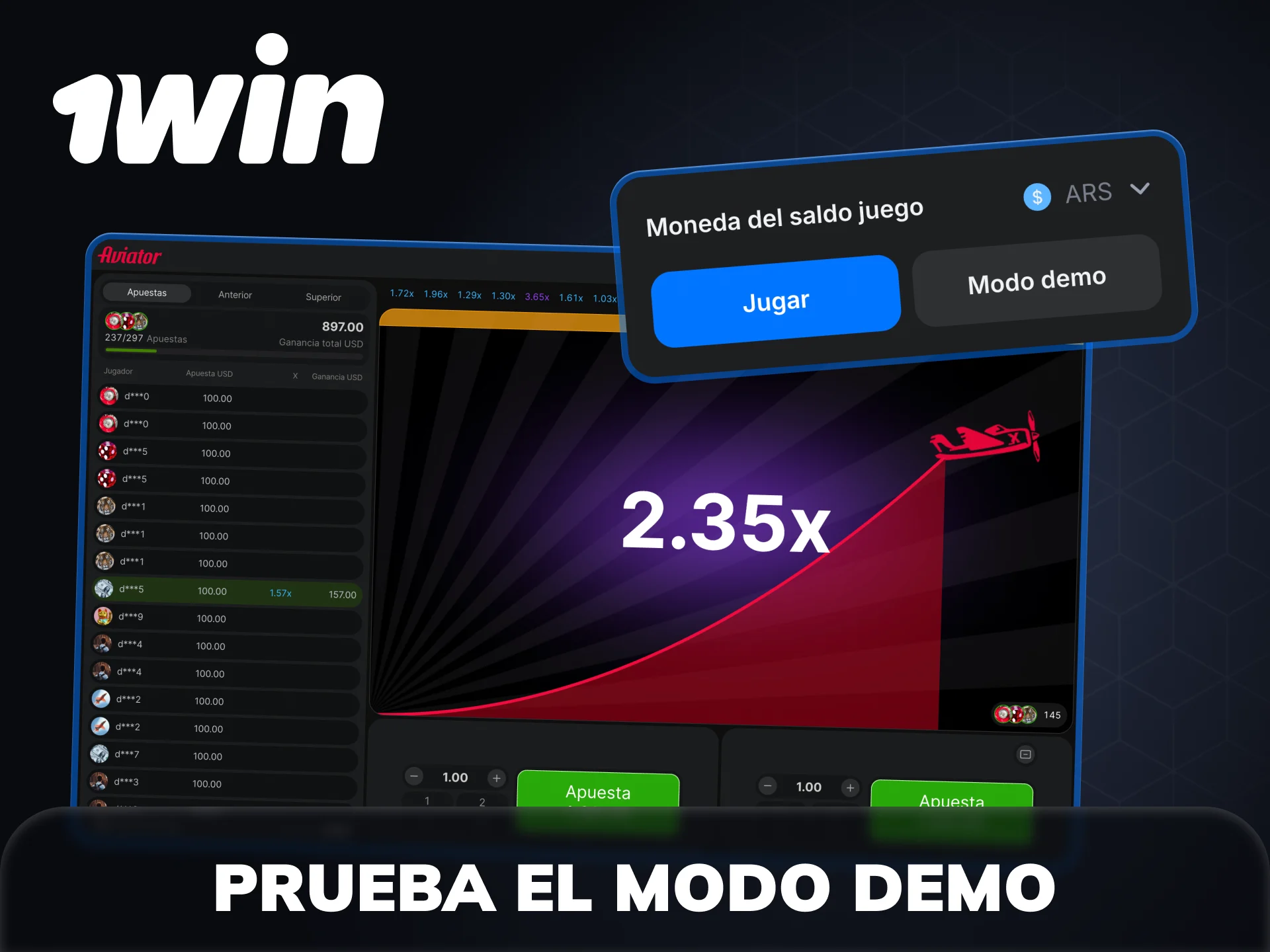 Prueba a jugar gratis al juego 1win Aviator usando el modo demo.