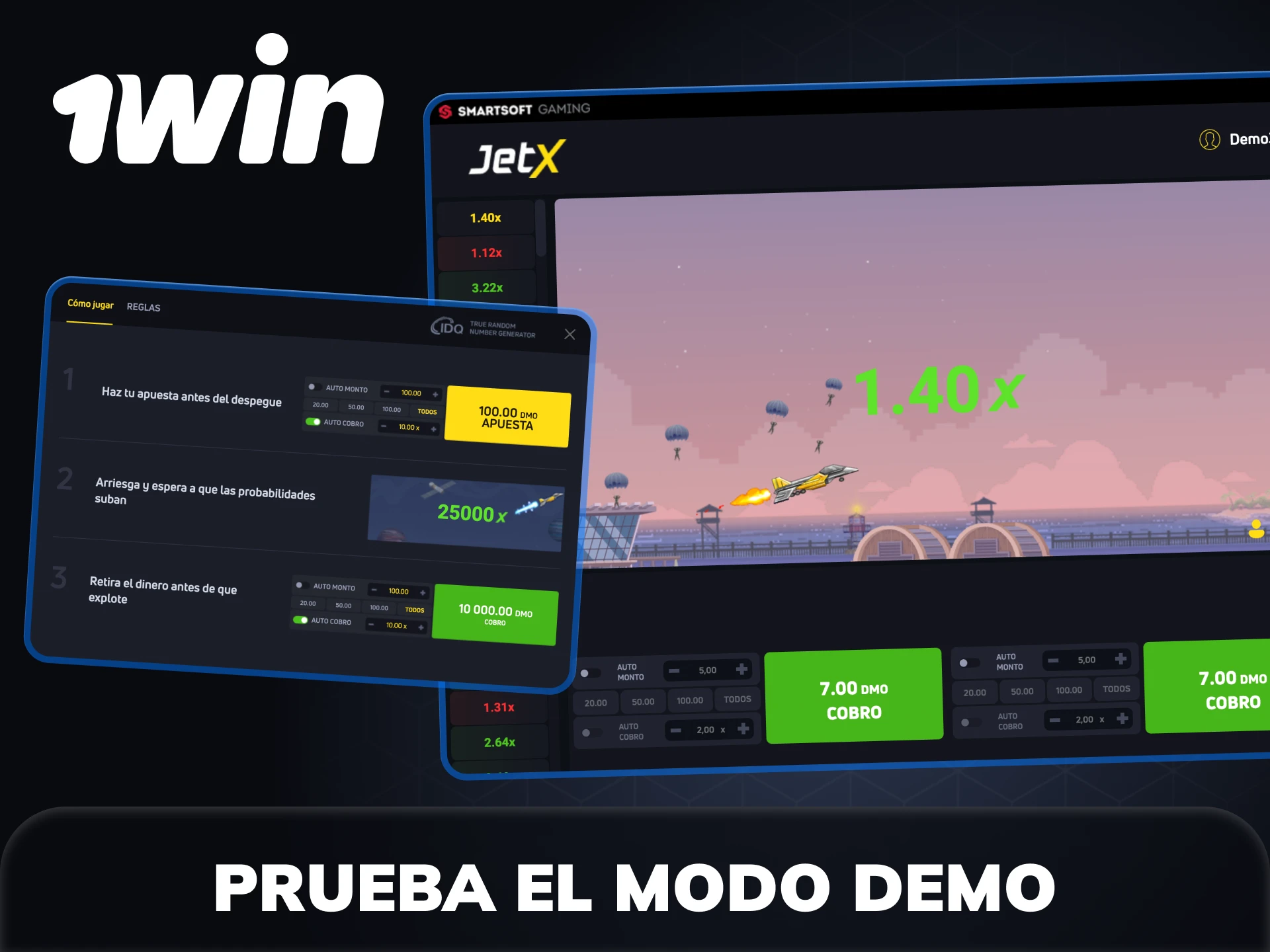 Utiliza el modo de demostración para mejorar tus habilidades en 1win JetX.
