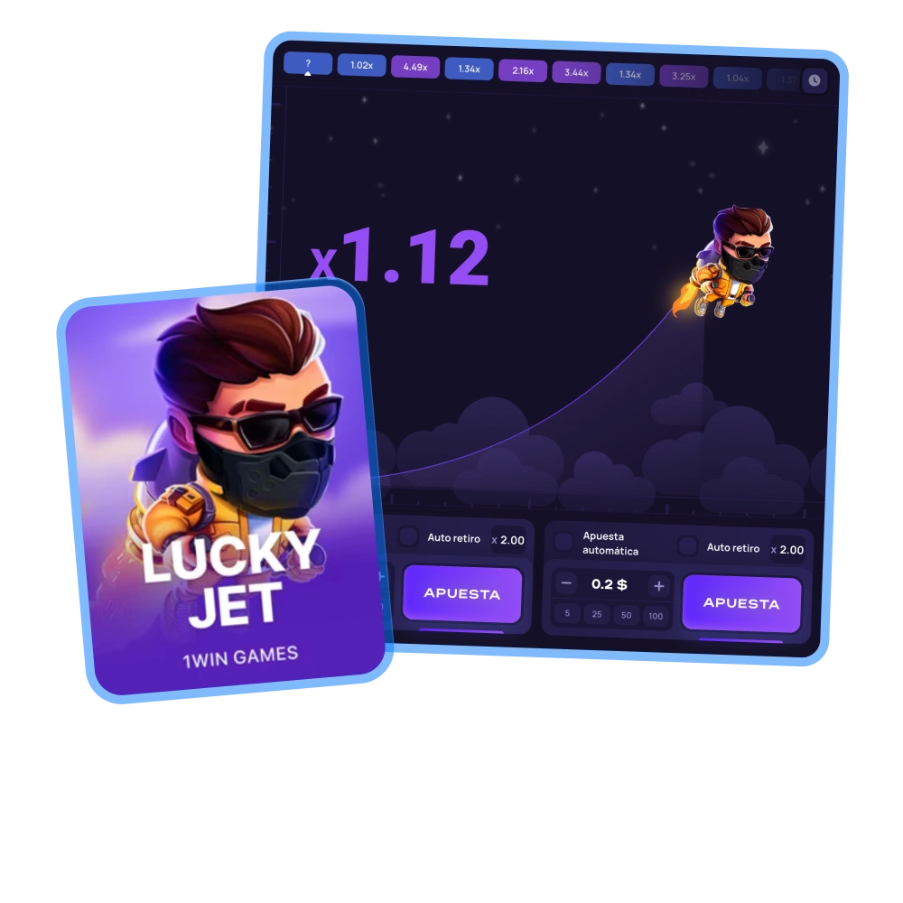 Comienza a jugar al juego Lucky Jet en la plataforma oficial del casino 1win.