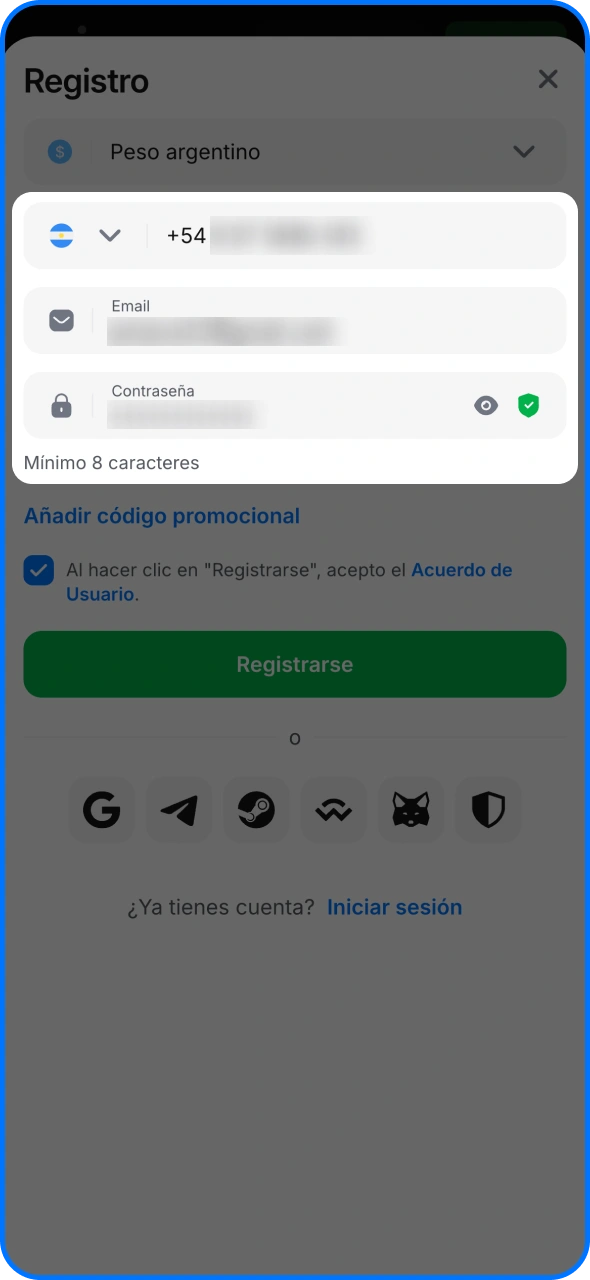 Introduce tu información personal para completar el registro en 1win.